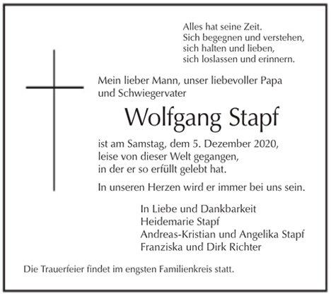 Traueranzeige von Wolfgang Stampf von Berliner Morgenpost