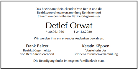 Traueranzeige von Detlef Orwat von Berliner Morgenpost