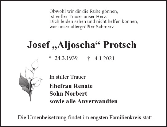 Traueranzeige von Josef Aljoscha Protsch  von Berliner Morgenpost