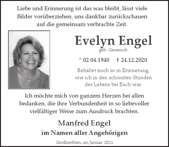 Traueranzeige von Evelyn  Engel  von Berliner Morgenpost