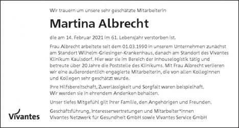 Traueranzeige von Martina Albrecht  von Berliner Morgenpost
