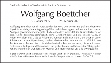 Traueranzeige von Wolfgang Boettcher von Berliner Morgenpost