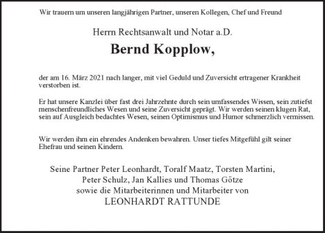 Traueranzeige von Bernd Kopplow von Berliner Morgenpost