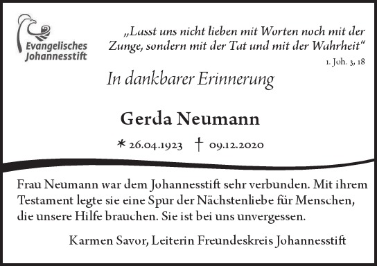 Traueranzeige von Gerda Neumann von Berliner Morgenpost