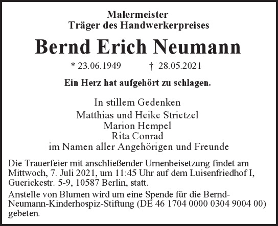 Traueranzeige von Bernd Erich Neumann  von Berliner Morgenpost