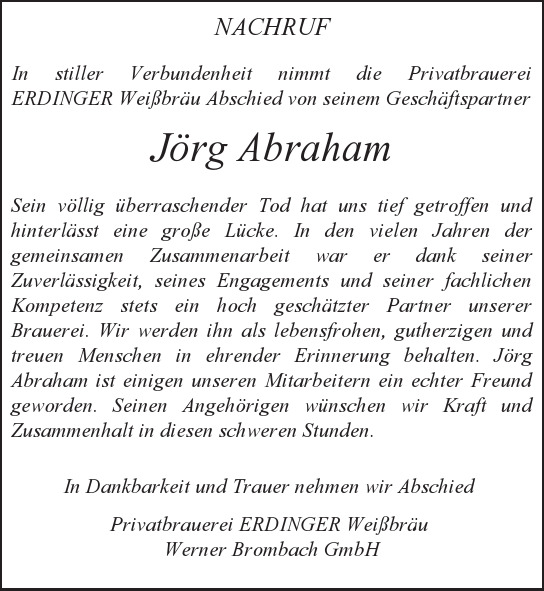  Traueranzeige für Jörg Abraham  vom 06.06.2021 aus Berliner Morgenpost