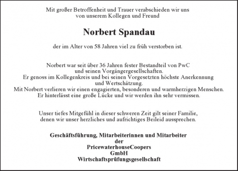 Traueranzeige von Norbert Spandau von Berliner Morgenpost