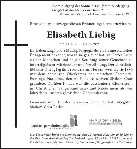 Traueranzeige von Elisabeth Liebig von Berliner Morgenpost