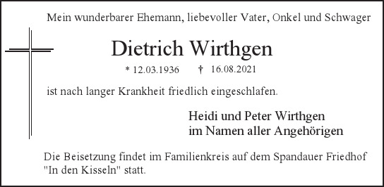 Traueranzeige von Dietrich  Wirthgen  von Berliner Morgenpost
