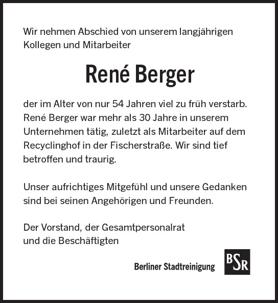 Traueranzeige von René Berger  von Berliner Morgenpost