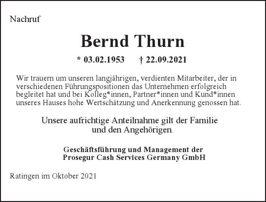 Traueranzeige von Bernd Thurn von Berliner Morgenpost