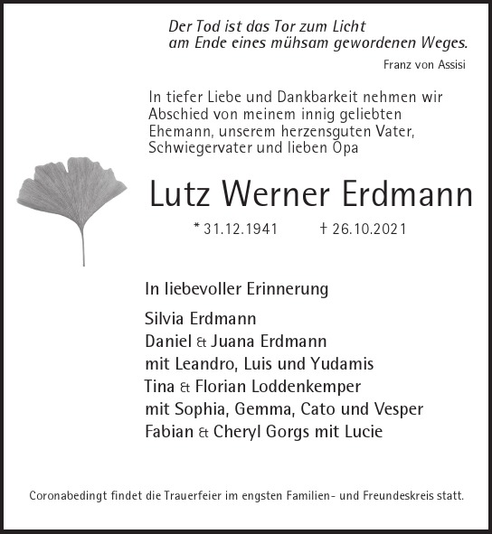 Traueranzeige von Lutz Werner Erdmann  von Berliner Morgenpost
