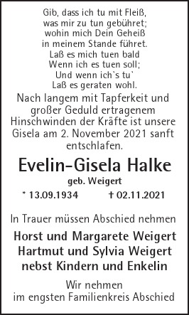 Traueranzeige von Evelin-Gisela Halke  von Berliner Morgenpost