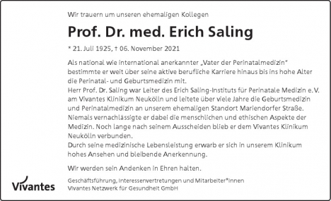 Traueranzeige von Erich  Saling  von Berliner Morgenpost