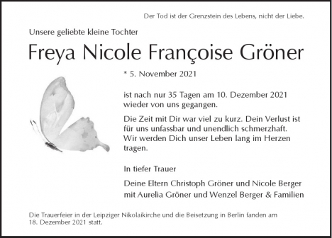 Traueranzeige von Freya Nicole Francoise Gröner  von Berliner Morgenpost