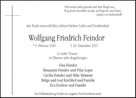 Traueranzeige von Wolfgang Friedrich Feindor von Berliner Morgenpost