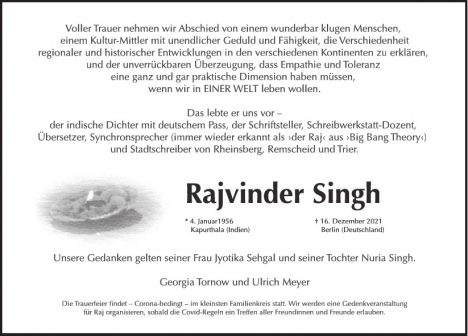 Traueranzeige von Rajvinder Singh von Berliner Morgenpost