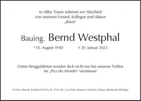 Traueranzeige von Bernd Westphal  von Berliner Morgenpost