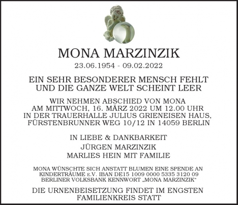 Traueranzeige von Mona Marzinzik von Berliner Morgenpost