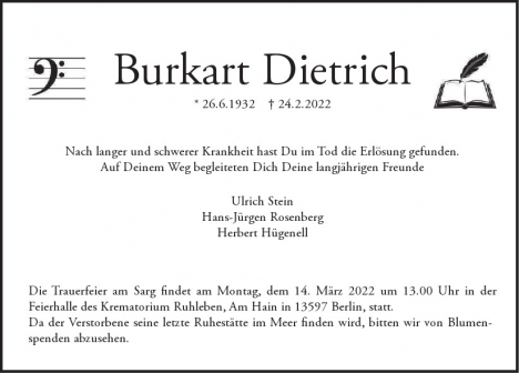 Traueranzeige von Burkart  Dietrich  von Berliner Morgenpost
