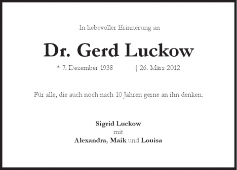 Traueranzeige von Gerd Luckow von Berliner Morgenpost