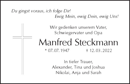 Traueranzeige von Manfred  Steckmann  von Berliner Morgenpost