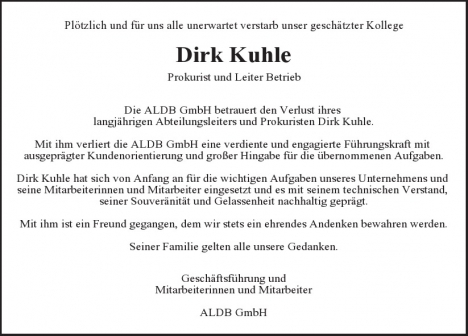 Traueranzeige von Dirk Kuhle  von Berliner Morgenpost