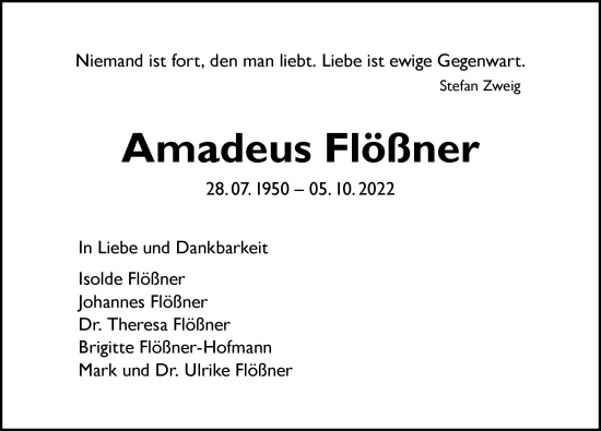 Traueranzeige von Amadeus Flößner von Berliner Morgenpost