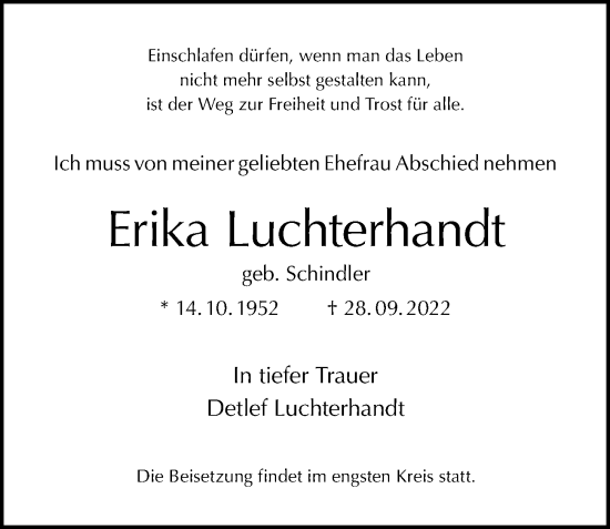 Traueranzeige von Erika Luchterhandt von Berliner Morgenpost