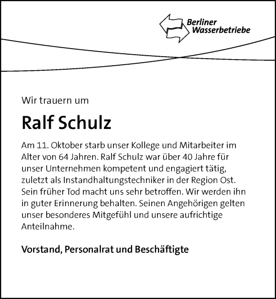 Traueranzeige von Ralf Schulz von Berliner Morgenpost