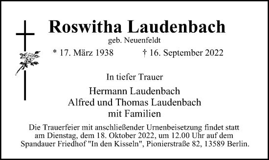 Traueranzeige von Roswitha Laudenbach von Berliner Morgenpost