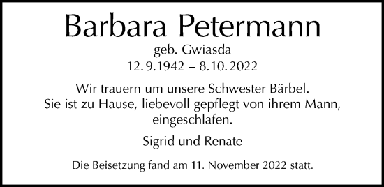 Traueranzeige von Barbara Petermann von Berliner Morgenpost