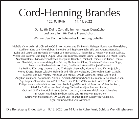 Traueranzeige von Cord-Henning Brandes von Berliner Morgenpost