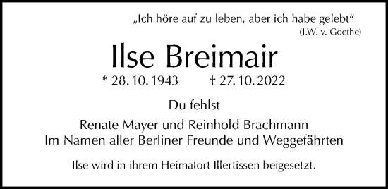 Traueranzeige von Ilse Breimair von Berliner Morgenpost