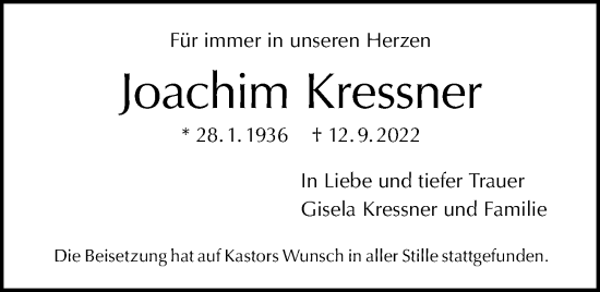Traueranzeige von Joachim Kressner von Berliner Morgenpost