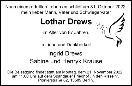 Traueranzeige von Lothar Drews von Berliner Morgenpost