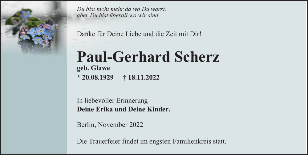  Traueranzeige für Paul-Gerhard Scherz vom 27.11.2022 aus Berliner Morgenpost
