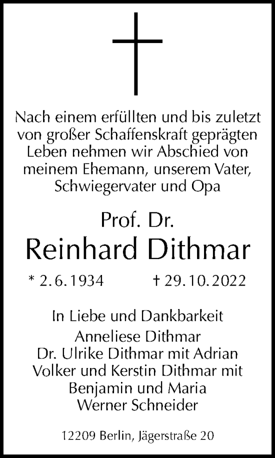 Traueranzeige von Reinhard Dithmar von Berliner Morgenpost