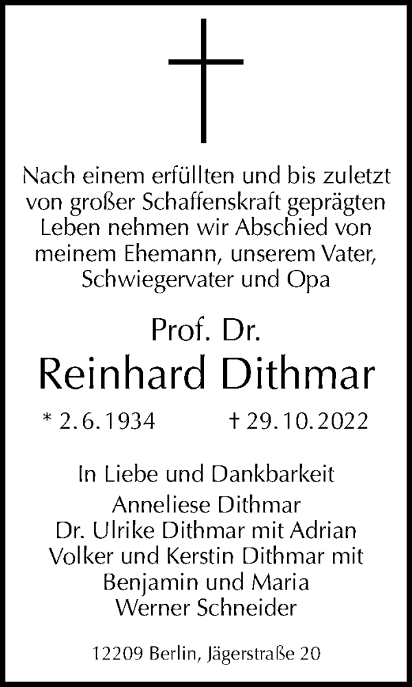  Traueranzeige für Reinhard Dithmar vom 13.11.2022 aus Berliner Morgenpost