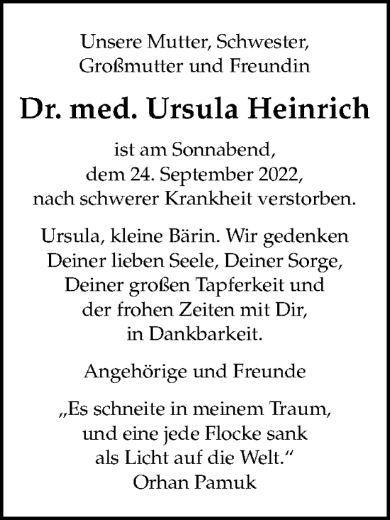 Traueranzeige von Ursula Heinrich von Berliner Morgenpost