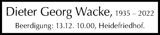 Traueranzeige von Dieter Georg Wacke von Berliner Morgenpost