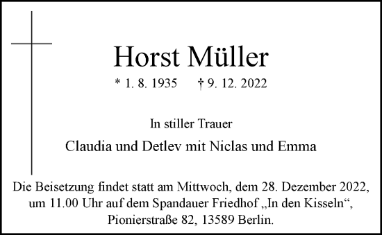 Traueranzeige von Horst Müller von Berliner Woche / Spandauer Volksblatt