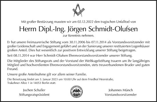 Traueranzeige von Jörgen Schmidt-Olufsen von Berliner Morgenpost