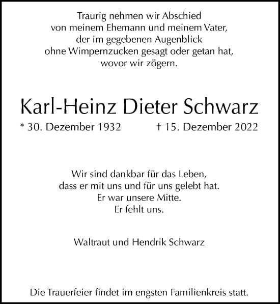 Traueranzeige von Karl-Heinz Dieter Schwarz von Berliner Morgenpost