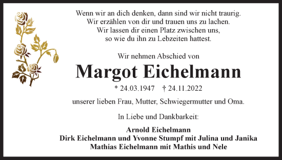 Traueranzeige von Margot Eichelmann von Berliner Woche / Spandauer Volksblatt