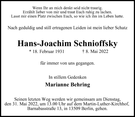 Traueranzeige von Hans-Joachim Schnioffsky von Berliner Morgenpost