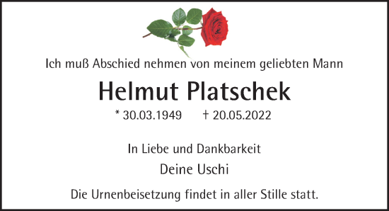 Traueranzeige von Helmut Platschek von Berliner Morgenpost