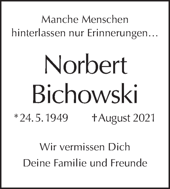 Traueranzeige von Norbert Bichowski von Berliner Morgenpost