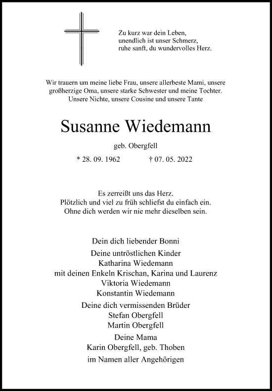 Traueranzeige von Susanne Wiedemann von Berliner Morgenpost