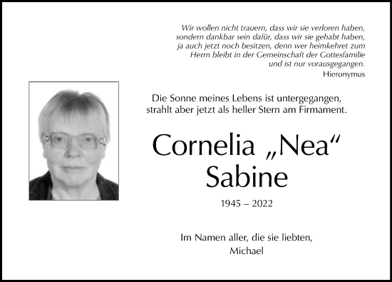 Traueranzeige von Cornelia Sabine  von Berliner Morgenpost